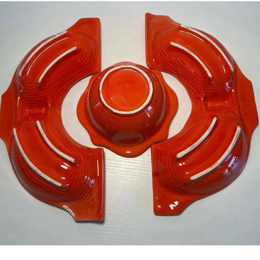 Art Deco 60’s Calif Originals Lazy Susan Chips & Dip Serving Dish Orange Lava